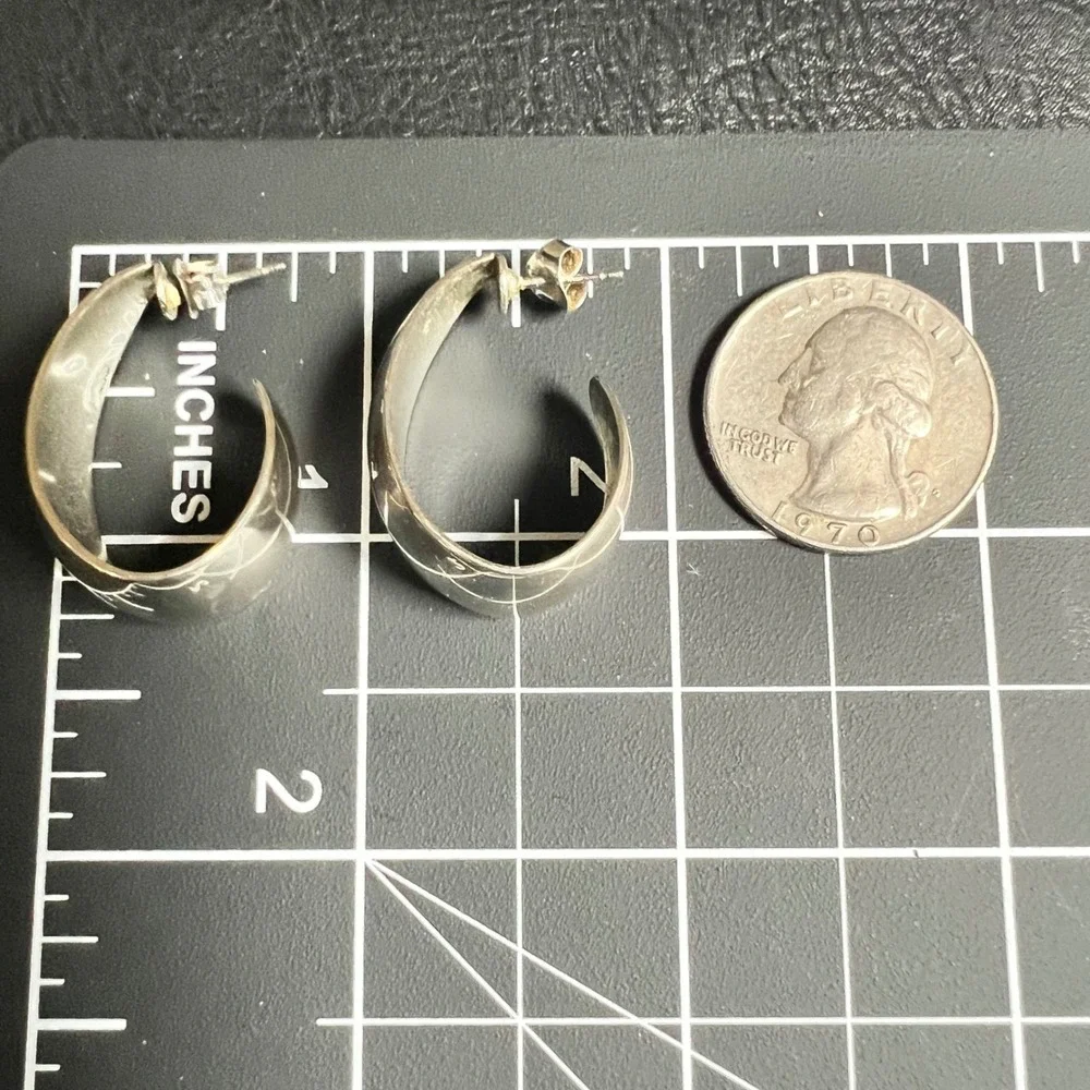 Vintage Silver Tone‎ Earrings Lot 4 Pairs Hoops Drops Geometric Minimalist 90s